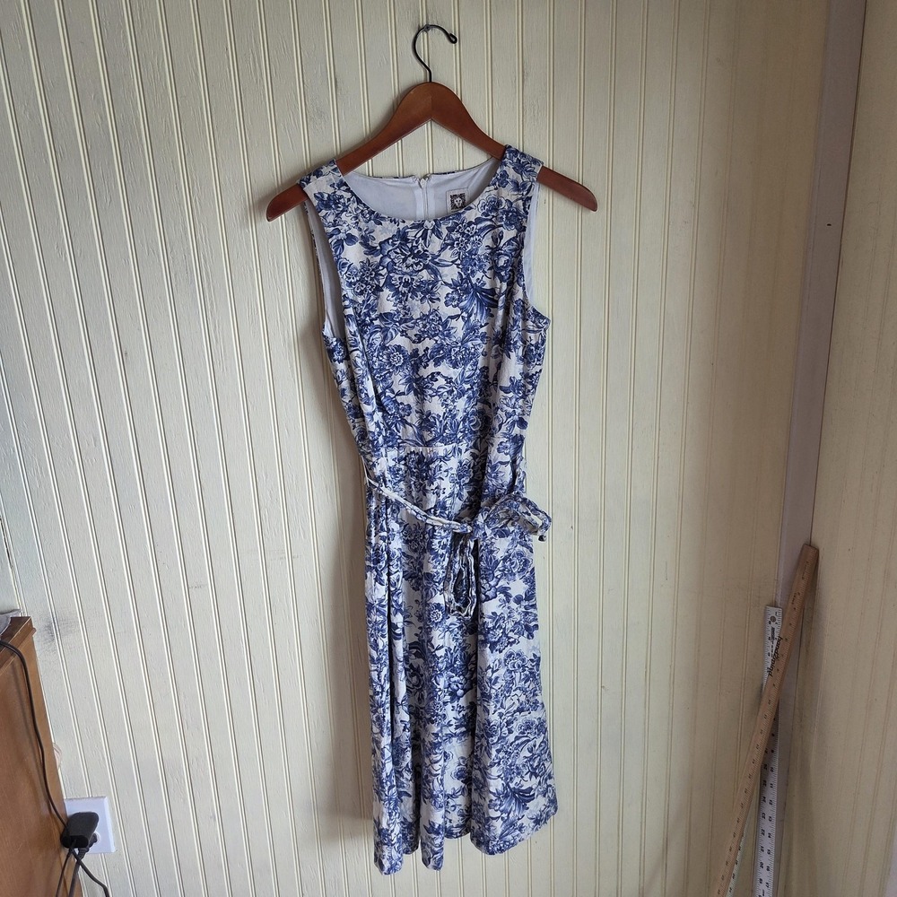 Anne Klein Dress Womens 4 Blue Floral Sleeveless Round Neck‎ Fit & Flare Knee
